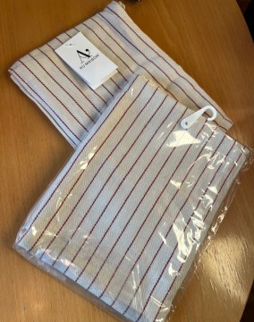 2 -Kjøkkenhåndkler-Beige med rød striper